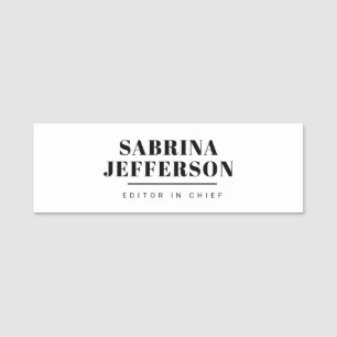 Unique Elegant Plain Simple Black White Name Tag