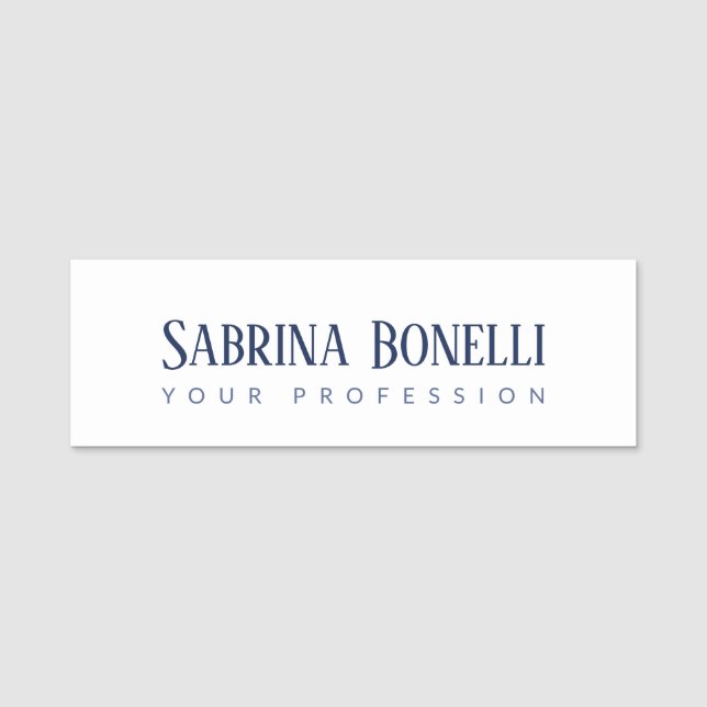 Unique Elegant Plain Simple Blue White Name Tag (Front)