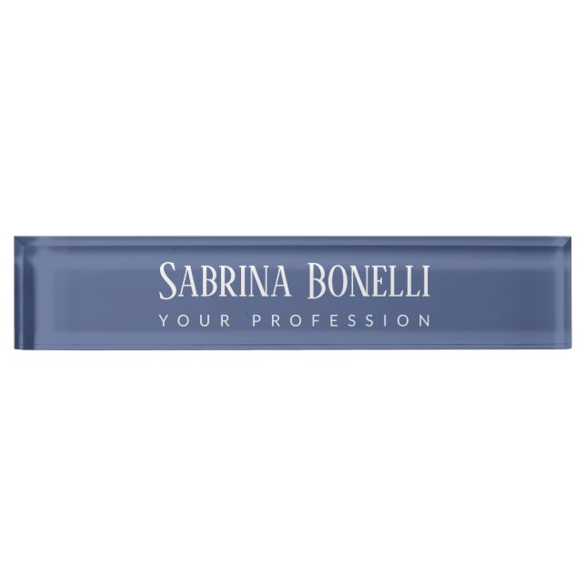 Unique Elegant Plain Simple Blue White Nameplate (Front)