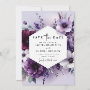 Unique Elegant Purple Floral Wedding Save The Date
