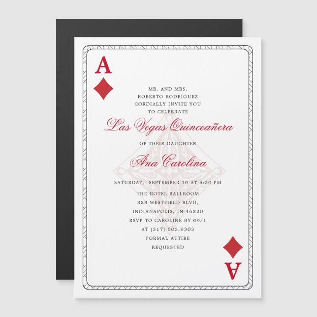Unique Elegant Red Las Vegas Casino Quinceañera Magnetic Invitation (Front/Back)