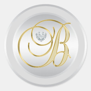 Unique Elegant Silver Gold Monogrammed Initial 'B' Classic Round Sticker