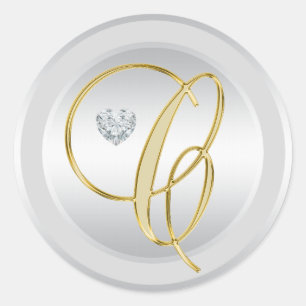 Unique Elegant Silver Gold Monogrammed Initial 'C' Classic Round Sticker
