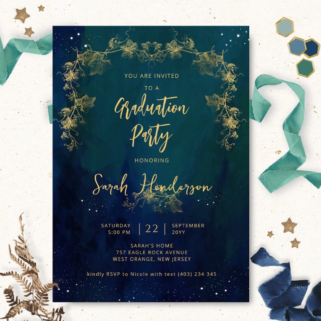 Unique Elegant Starry Night Graduation Party Invitation (Creator Uploaded)