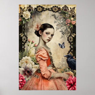 Unique Elegant Victorian Goth Girl Floral Garden Poster