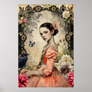 Unique Elegant Victorian Goth Girl Floral Garden Poster
