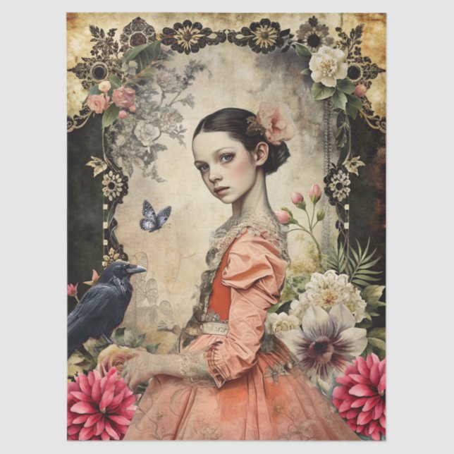 Unique Elegant Victorian Goth Girl Floral Garden  Tissue Paper (Front)