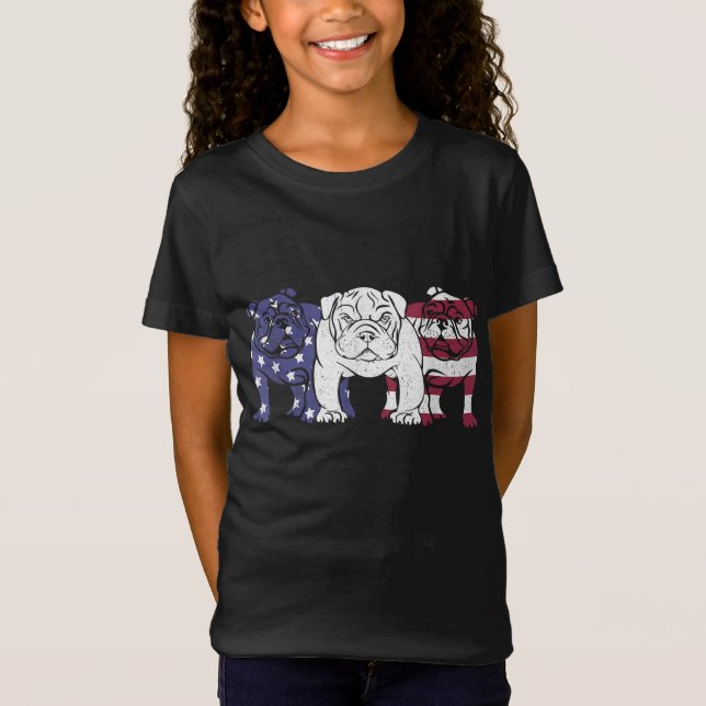 Unique English Bulldog Dog American Flag Gifts T-Shirt (Front)