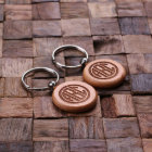Unique Engraved Monogram Round Dark Wood Keychain