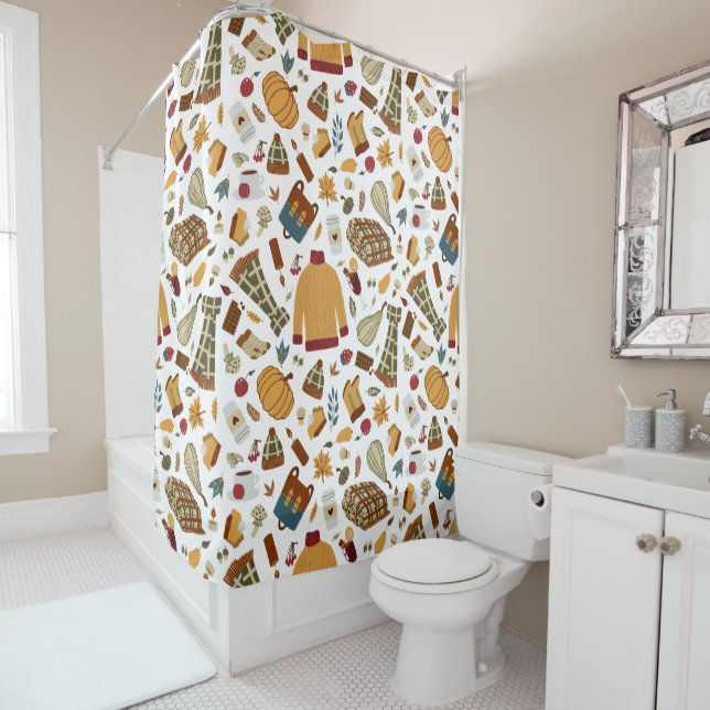 Unique Fall Leaves Harvest Autumn Pumpkins Shower Curtain (In Situ)