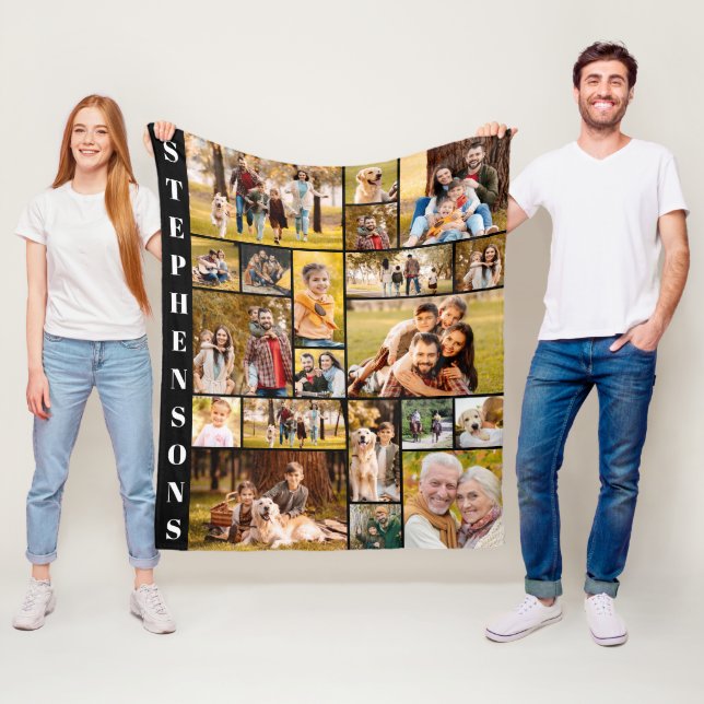 Unique Family Name 20 Photo Collage Simple Fleece Blanket (In Situ)