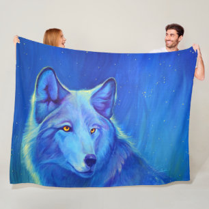 Unique Fantasy Art Blue Wolf Fleece Blanket