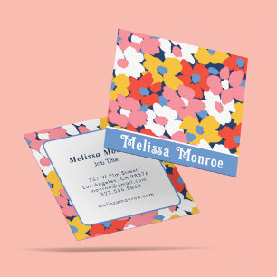 Unique Feminine Girly Colourful Flowers & Typograp Square Business Card