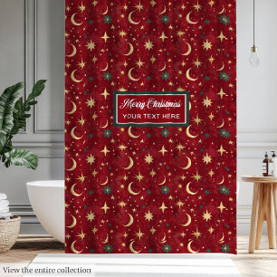 Unique Festive Deep Red Christmas Sky Gold Stars Shower Curtain