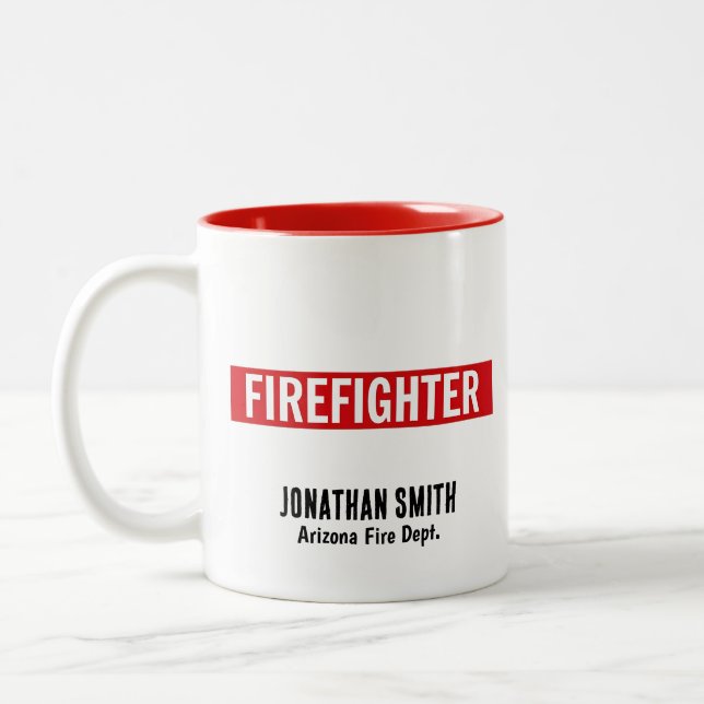 Unique Firefighter in Thin Red Line Two-Tone Coffee Mug (Left)