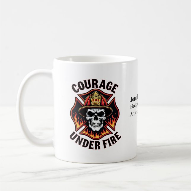 Unique Firefighter Skull in Maltese Cross FIre Coffee Mug (Left)