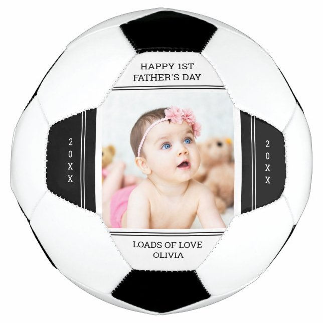 Unique First Fathers Day New Dad Baby Photo Soccer Ball (Front)