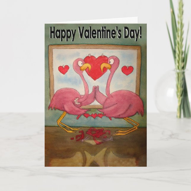 Unique Flamingo Happy Valentine's Day Card (Front)