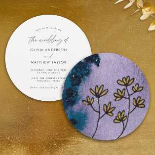 Unique Floral Artistic Watercolor Purple Wedding Invitation