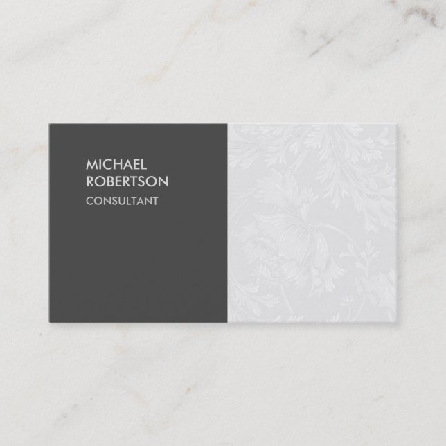 Unique Floral Damask Grey Business Card (Front)