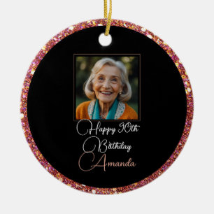 Unique Floral Glitter 90th Birthday Ceramic Tree Decoration