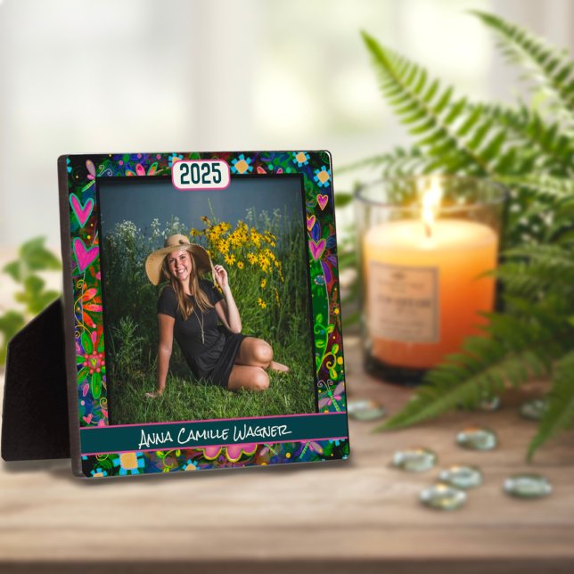 Unique Floral Graduation Custom StylishPhoto Name  Plaque (Creator Uploaded)