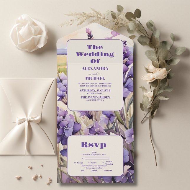 Unique floral lavender wedding all in one invitation (Creator Uploaded)