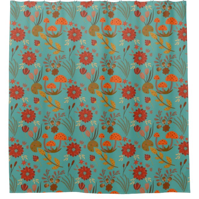 Unique Floral Pattern Shower Curtain (Front)