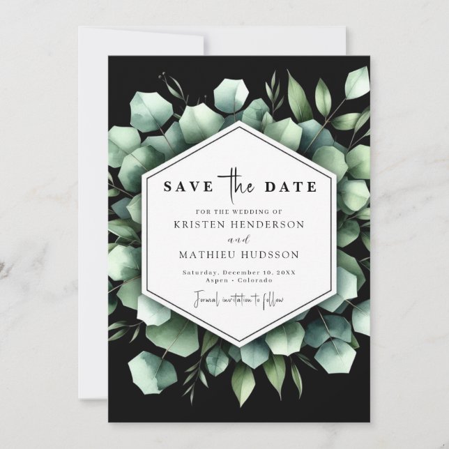 Unique Flowers Eucalyptus Digital Wedding Save The Date (Front)