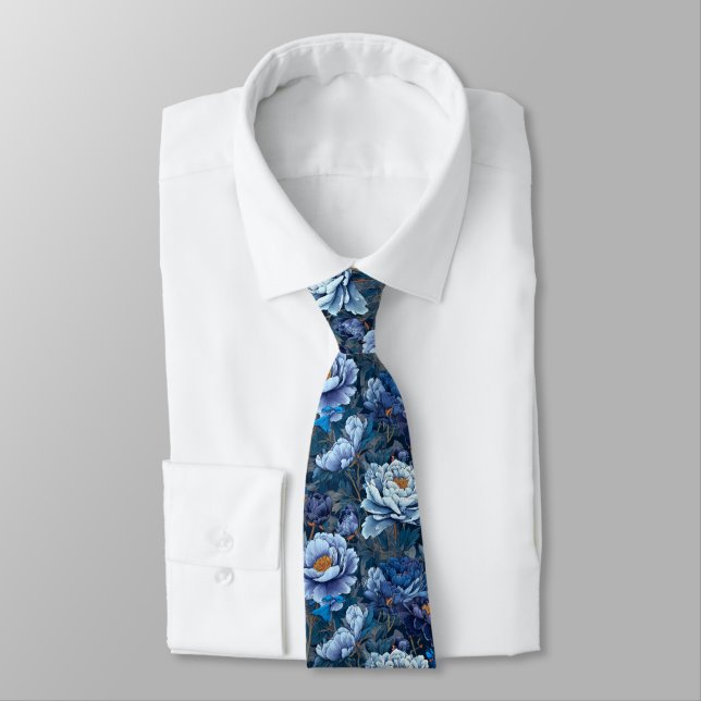 Unique For Him Peonies Flower Tie (Tied)