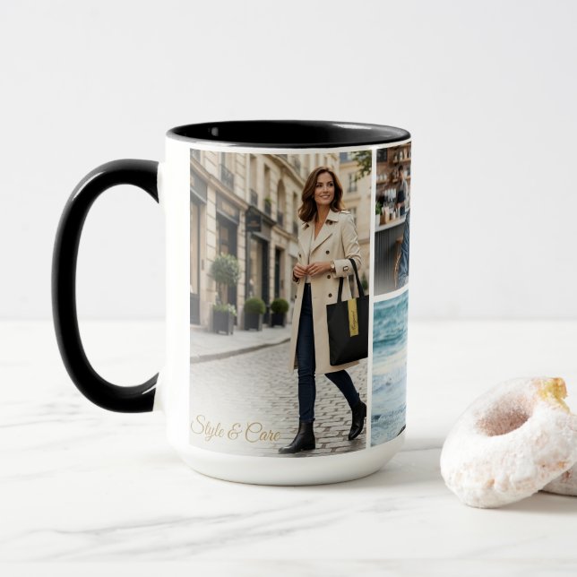 Unique Four Image Layout Personalised Mug (With Donut)