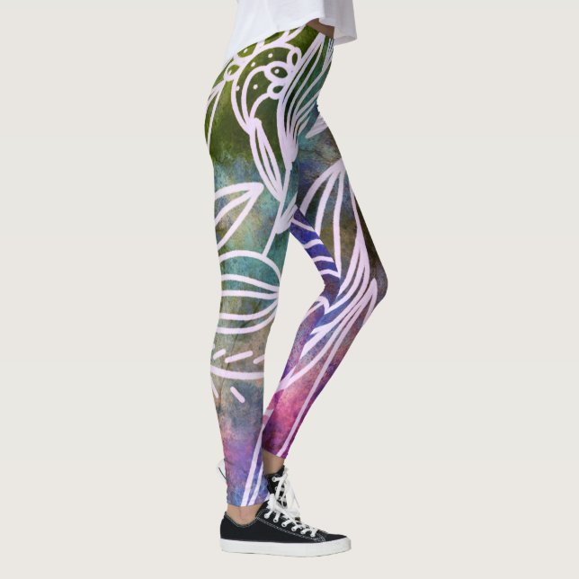 unique fresh Pink and greenery Botanical Drawing Leggings (Right)