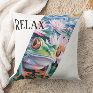 Unique Frog Garden Floral Throw Pillow 