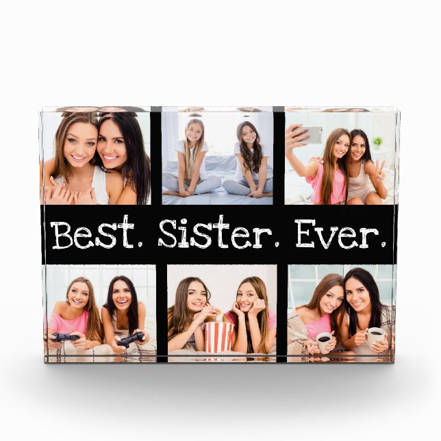 Unique Fun Best Sister Ever 6 Photo Collage Black Block (Front)