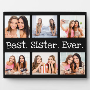 Unique Fun Best Sister Ever 6 Photo Collage Black Plaque
