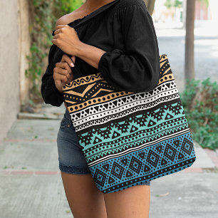 Unique Fun Contemporary Aztec Tribal Mosaic Art Tote Bag