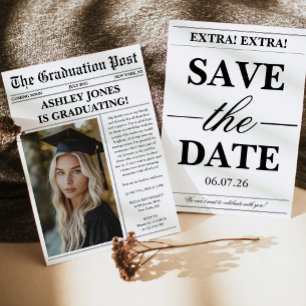 Unique Fun Newspaper Photo Graduation  Invitation
