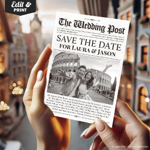Unique Fun Photo Save the Date Wedding Newspaper Invitation