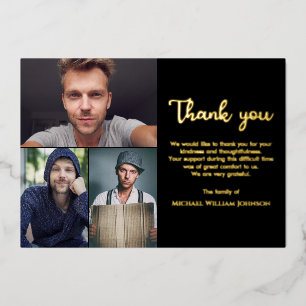 Unique Funeral Memorial 3 Photo Collage Black Gold