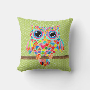 Unique Funky Modern Lime Green Owl Art Cushion
