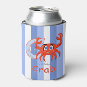 Unique funny and smiling Crab cartoon Can Cooler