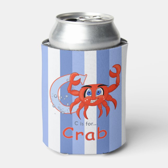 Unique funny and smiling Crab cartoon Can Cooler (Can Front)