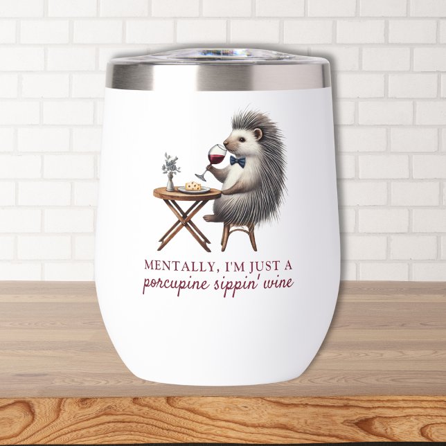 Unique Funny Cute Porcupine Bowtie Wine Lover  (Adorable Porcupine Wine Tumbler - Perfect Gift for Relaxing Wine Nights and Cozy Vibes)