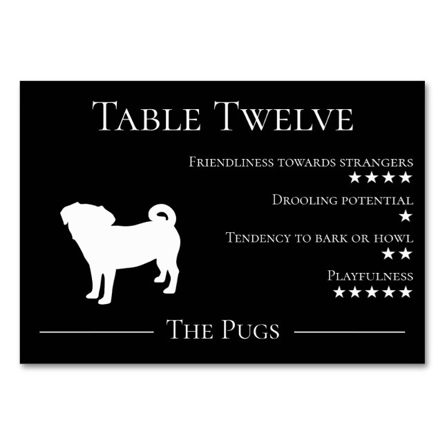 Unique funny dog breed guest pug team or table number (Front)
