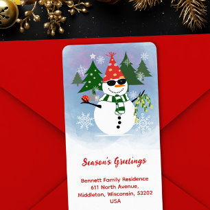 Unique Funny Snowman Christmas Tree Return Address Label