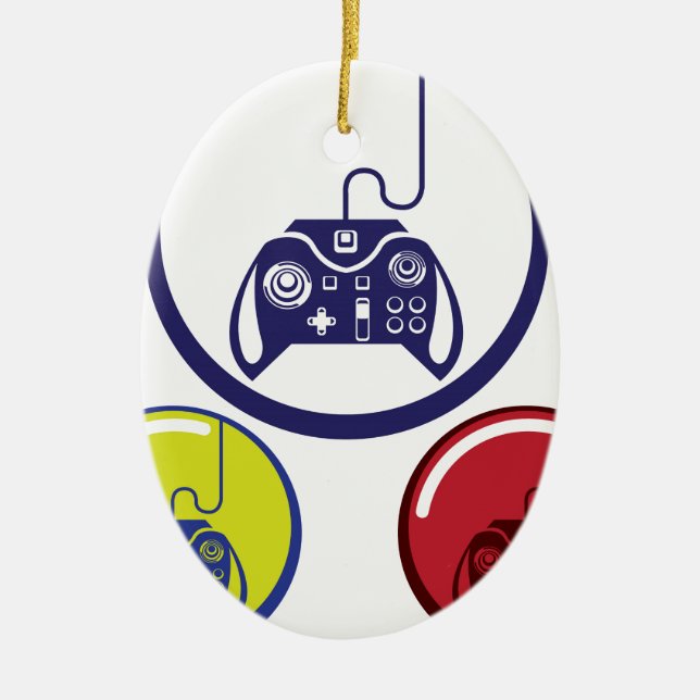 Unique Game Controller Icon Vector Art Ceramic Tree Decoration (Front)