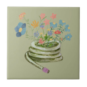 Unique gardening image Dusty green Floral gift Tile