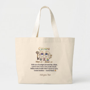 Unique Gemini Zodiac Art Gift Large Tote Bag