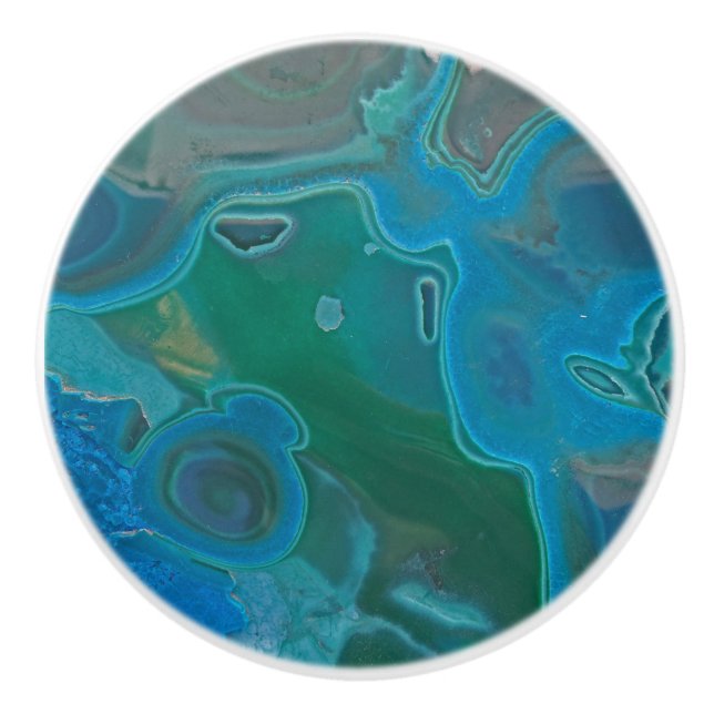 Unique Gemstone Swirled Blue Natural Crystal Gem Ceramic Knob (Front)
