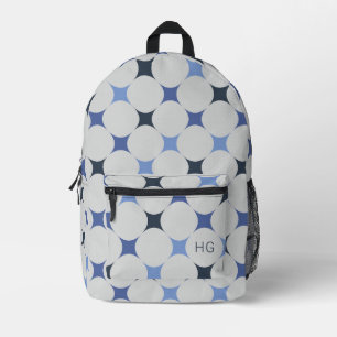 Unique Gender Neutral Blue Monogram Initials Printed Backpack